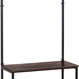 Perchero Zapatero de Madera y Metal con estantería y Ganchos | Organizador de Entrada para Abrigos, Bolsos y Calzado | Mueble de Madera y Metal Resistente y Funcional para recibidor.