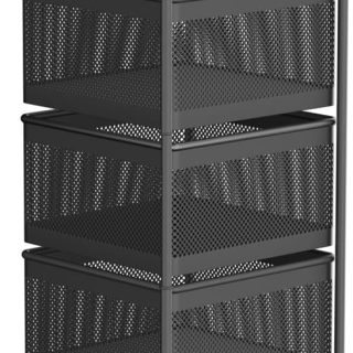 Carro auxiliar metálico con ruedas y cestas plegables ahorra espacio | Carrito cocina verdulero frutero | Estantería organizador de metal gran capacidad y bandeja superior | Estante cocina