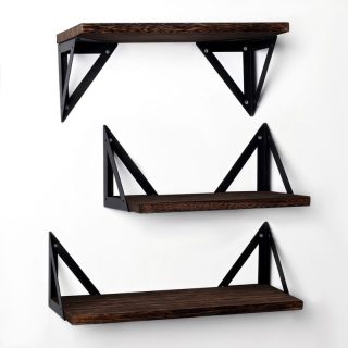 Baldas Pared Madera Natural T-LOVENDO - Juego 3 Estantes Flotantes con Soportes Metálicos