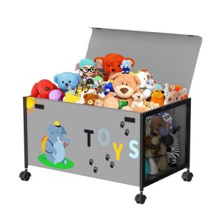Caja de Juguetes para Niños con Tapa y Ruedas 360° - Baúl de Almacenamiento Plegable 70L con Asa Ergonómica