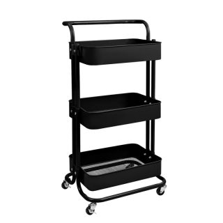 Carro Auxiliar de Cocina Metálico con 3 Cajones y Ruedas Giratorias - Carrito Multiuso para Salón y Oficina 85x43x37 cm