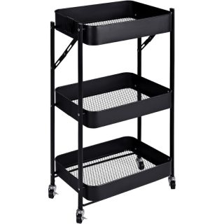 Carro Auxiliar Plegable Metálico con 3 Cajones y Ruedas - Carrito Organizador Estrecho para Cocina y Baño