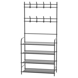 Perchero Zapatero con estantería y Ganchos | Organizador de Entrada para Abrigos, Bolsos y Calzado | Mueble de Metal Resistente y Funcional para recibidor. 150x60x26cm.