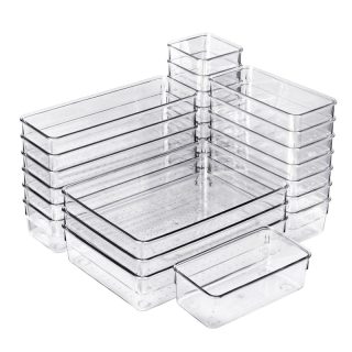 Cajones de Organización | Organizadores de Plástico Transparentes | Separadores de Cajones para Escritorio | Baño | Cocina | Frigorífico | Despensa | Maquillaje | Joyas | Multiusos