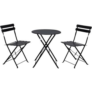 Set de Mesa y 2 Sillas Plegables para Jardín y Terraza - Muebles de Exterior en Metal y Madera Estilo Retro
