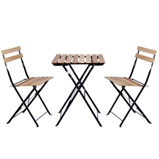 Set de Mesa y 2 Sillas Plegables para Jardín y Terraza - Muebles de Exterior en Metal y Madera Estilo Retro