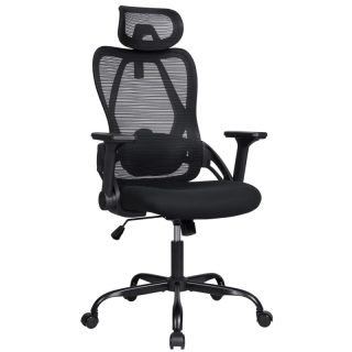 Silla de Oficina Ergonómica con Respaldo Transpirable y Apoyo Lumbar - Reposacabezas Ajustable y Reposabrazos Regulables