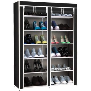 Zapatero Armario de Tela T-LOVENDO Doble 6x2 Niveles para 36 Pares - Grande con Cremallera 110x110x30 cm Negro