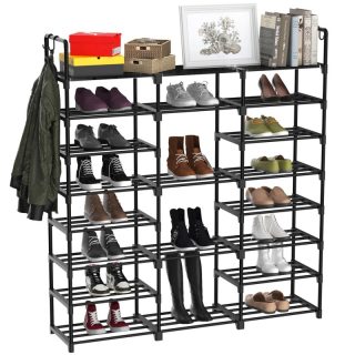 Zapatero Recibidor Grande de 8 Niveles Metálico - Organizador para 45-50 Pares de Zapatos y Botas 137x28x147 cm
