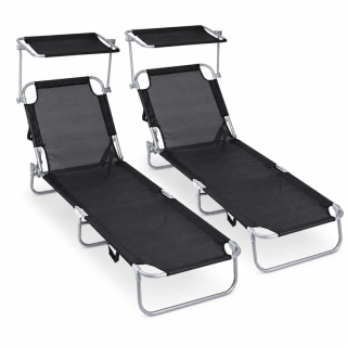 Pack 2 Tumbonas Plegables con Parasol Ajustable - Sillas de Playa y Piscina Reclinables en Textilene y Aluminio
