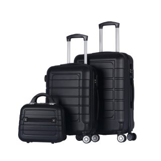 Juego de 3 Maletas Trolley ABS Semirígidas con 4 Ruedas Giratorias - Set Cabina, Mediana y Neceser con Candado