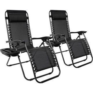 Pack 2 Tumbonas Plegables Exterior Gravedad Zero con Portavaso - Sillas Playa Piscina Jardín Terraza 150kg