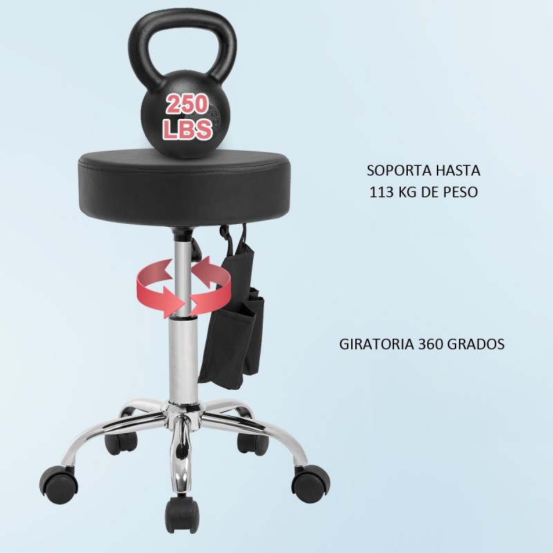 Taburete Giratorio Profesional con Ruedas y Bolsillos Almacenaje - Altura Regulable - Imagen 4
