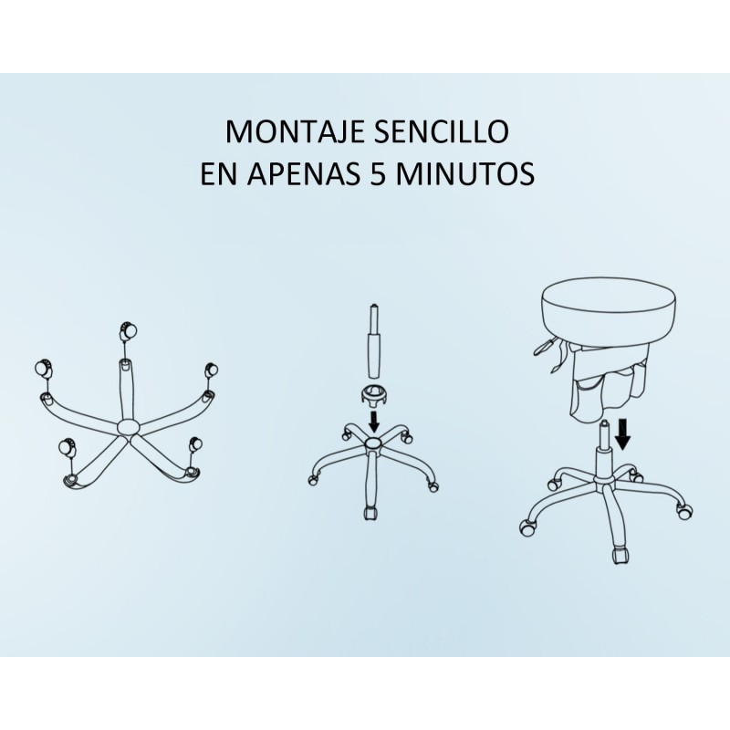Taburete Giratorio Profesional con Ruedas y Bolsillos Almacenaje - Altura Regulable - Imagen 6